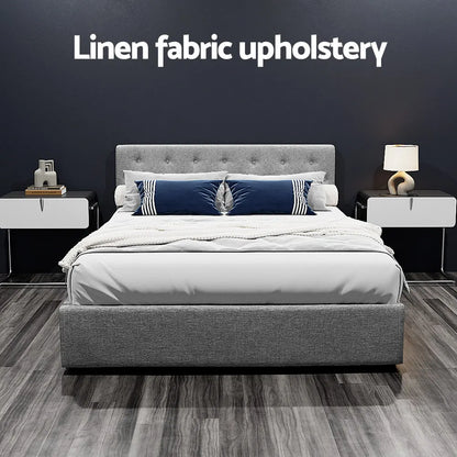 Artiss Bed Frame Queen Size Gas Lift Grey VILA - Image 5