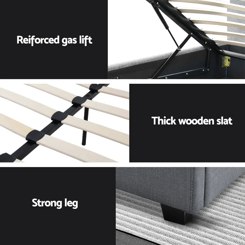 Artiss Bed Frame Queen Size Gas Lift Grey VILA - Image 6