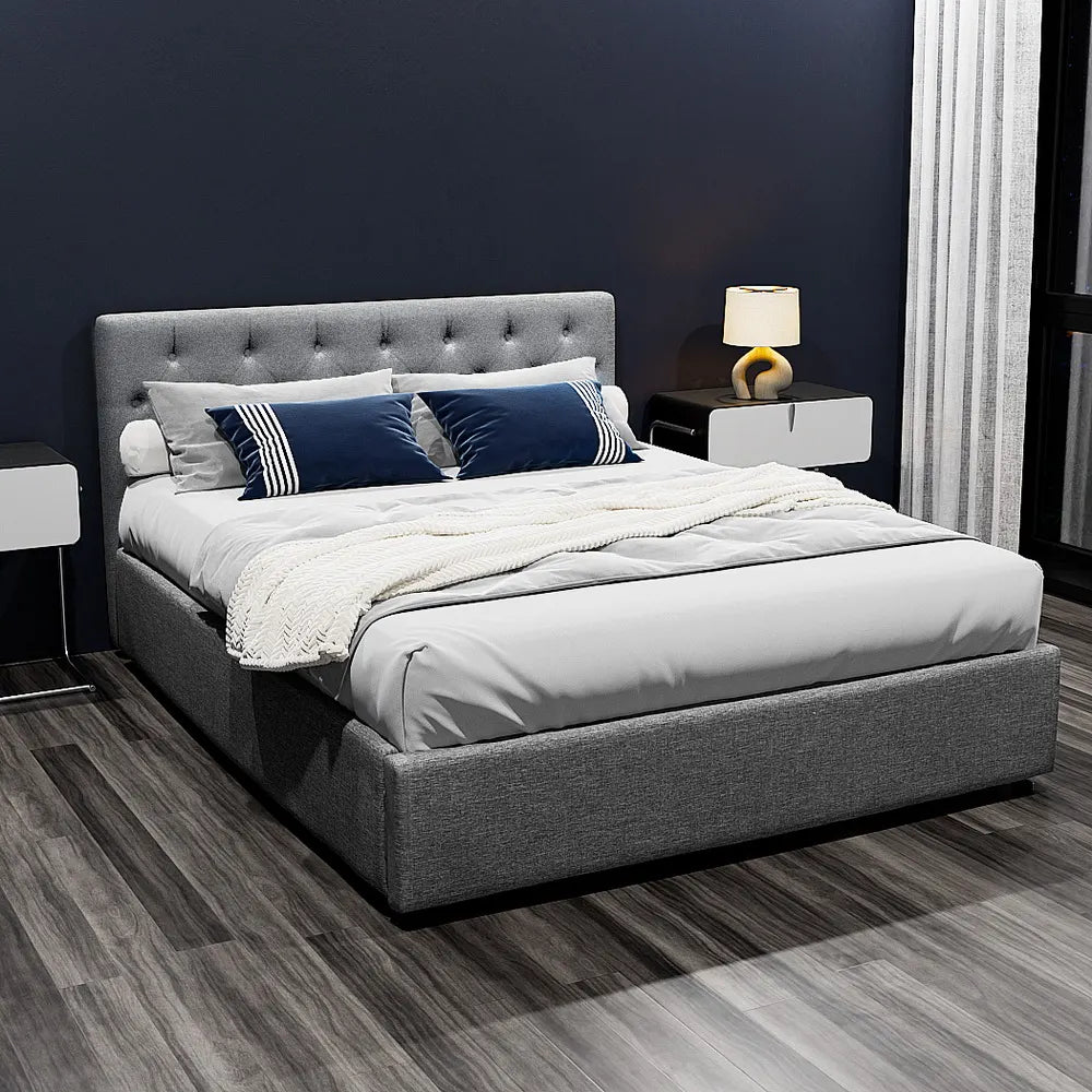 Artiss Bed Frame Queen Size Gas Lift Grey VILA - Image 7