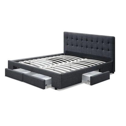 Artiss Bed Frame Double Size with 4 Drawers Grey AVIO - Image 3