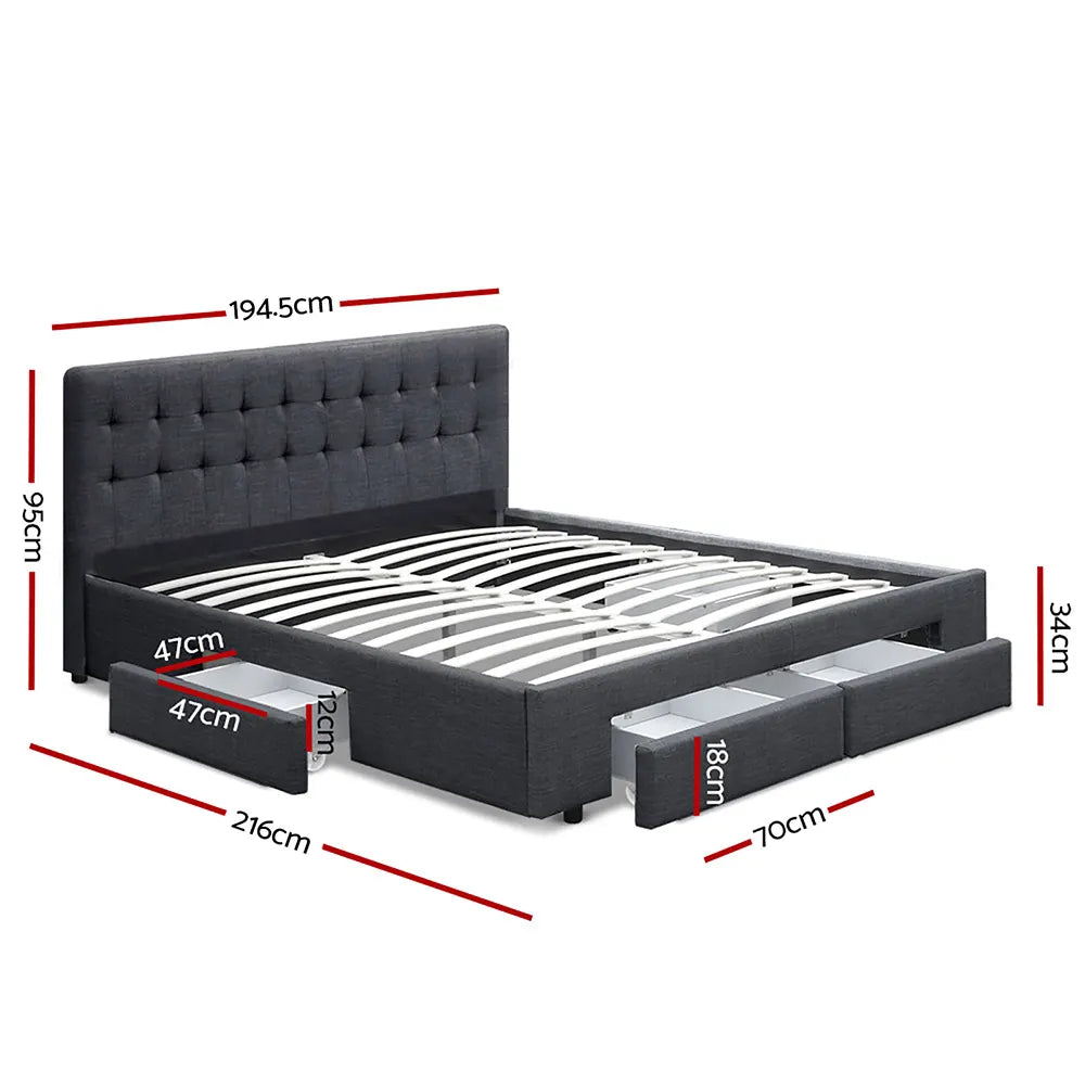 Artiss Bed Frame King Size with 4 Drawers Charcoal AVIO - Image 3