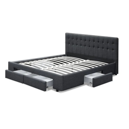 Artiss Bed Frame King Size with 4 Drawers Charcoal AVIO - Image 4