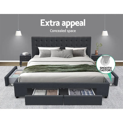 Artiss Bed Frame King Size with 4 Drawers Charcoal AVIO - Image 5