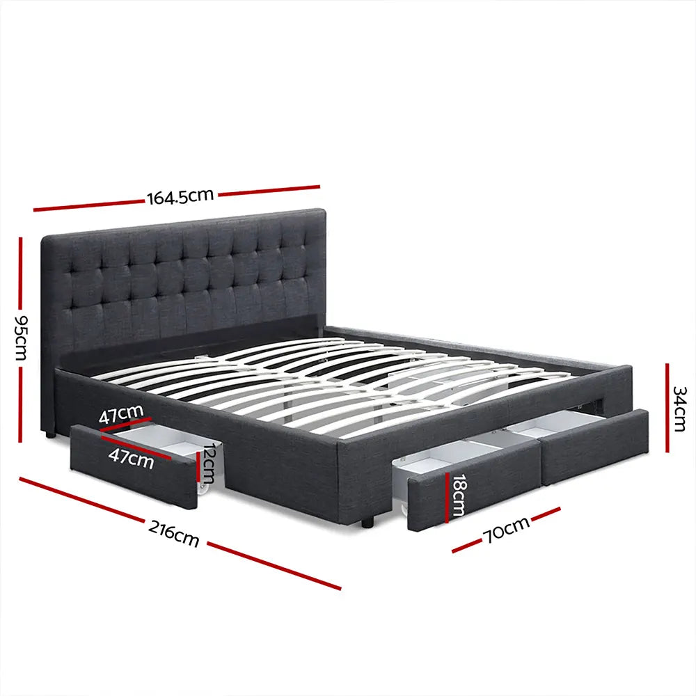 Artiss Bed Frame Queen Size with 4 Drawers Charcoal AVIO - Image 3