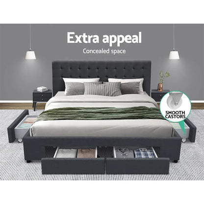 Artiss Bed Frame Queen Size with 4 Drawers Charcoal AVIO - Image 5