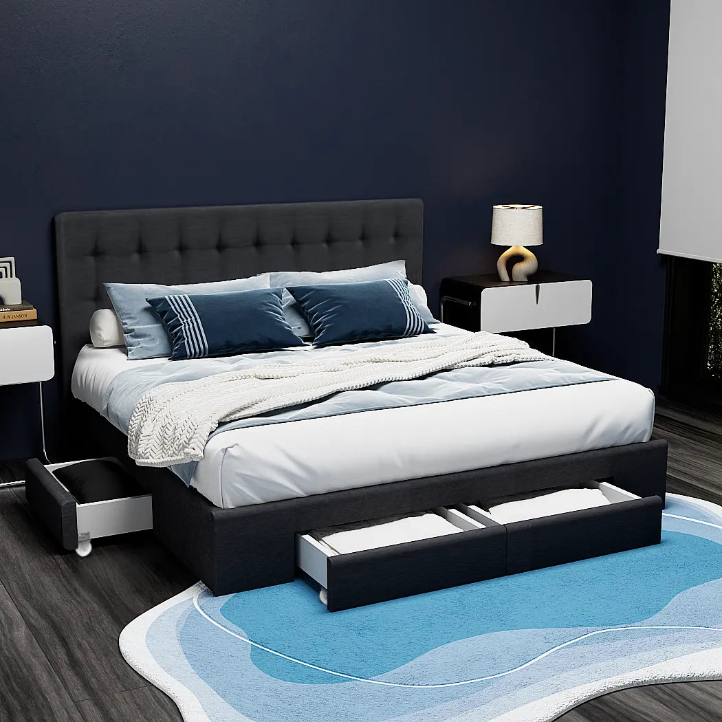 Artiss Bed Frame Queen Size with 4 Drawers Charcoal AVIO - Image 2