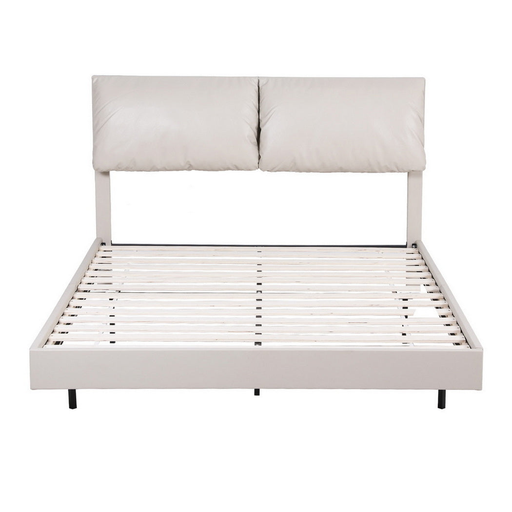 Artiss Double Bed Frame RGB LED Floating Beds Adjustable Headboard Beige White - Image 3