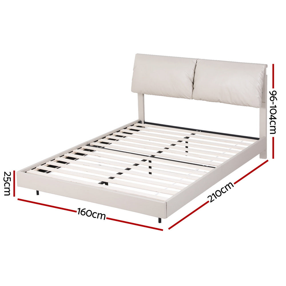 Artiss Queen Bed Frame RGB LED Floating Beds Adjustable Headboard Beige White - Image 2