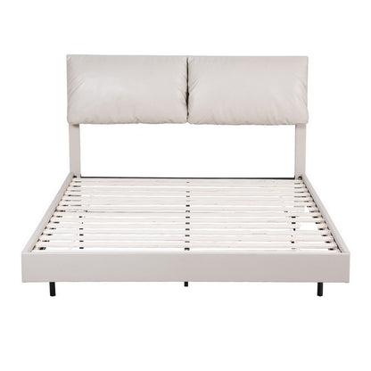 Artiss Queen Bed Frame RGB LED Floating Beds Adjustable Headboard Beige White - Image 3