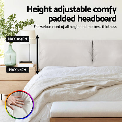 Artiss Queen Bed Frame RGB LED Floating Beds Adjustable Headboard Beige White - Image 5