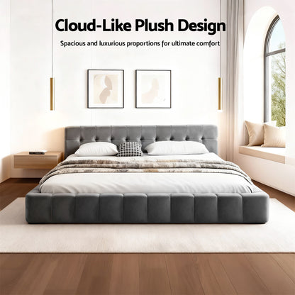 Artiss King Size Bed Frame Plush Soft Headboard Velvet Platform Base for Modern Bedrooms Grey - Image 3