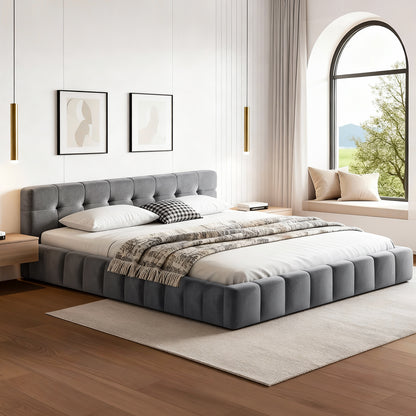 Artiss Queen Size Bed Frame Plush Soft Headboard Velvet Platform Base for Modern Bedrooms Grey - Image 7