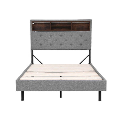 Artiss Bed Frame King Single Size LED Mattress Base Platform with Storage Shelf Hidden Storage Box Grey - Image 3