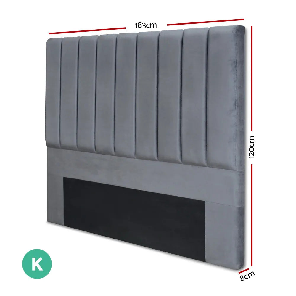 Artiss Bed Head Headboard King Velvet - VELA Grey - Image 2