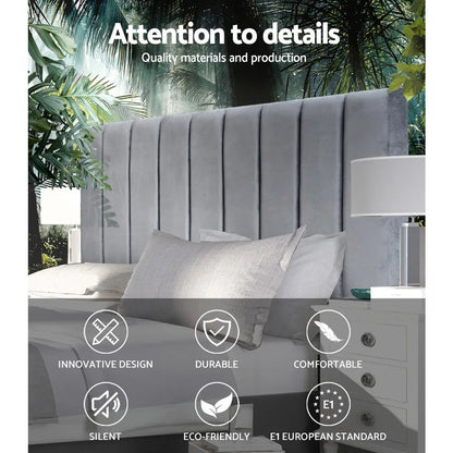 Artiss Bed Head Headboard King Velvet - VELA Grey - Image 3