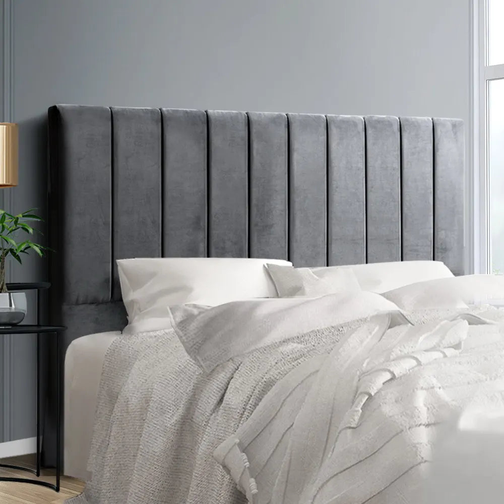 Artiss Bed Head Headboard King Velvet - VELA Grey - Image 7