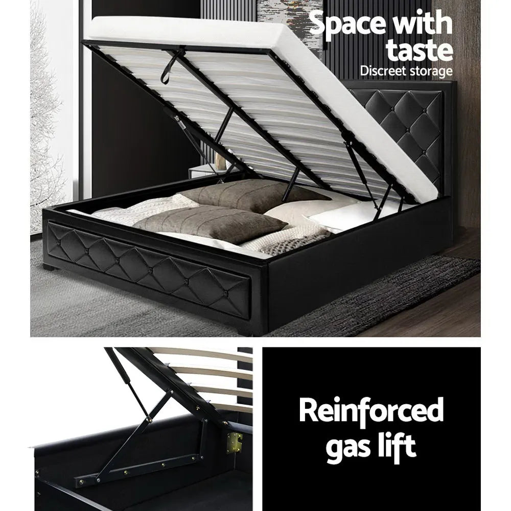Artiss Bed Frame Queen Size Gas Lift Black TIYO - Image 4