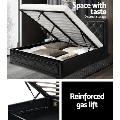 Artiss Bed Frame Queen Size Gas Lift Black TIYO - Image 4