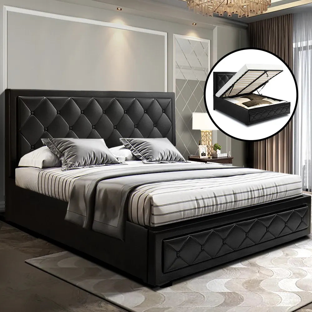 Artiss Bed Frame Queen Size Gas Lift Black TIYO - Image 7