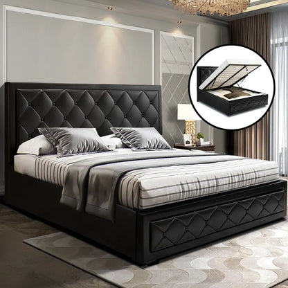 Artiss Bed Frame Queen Size Gas Lift Black TIYO - Image 7
