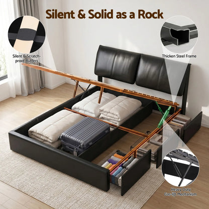 Artiss Queen Bed Frame Gas Lift Storage 3 Drawers Adjustable Headboard Platform Bed Black - Image 8