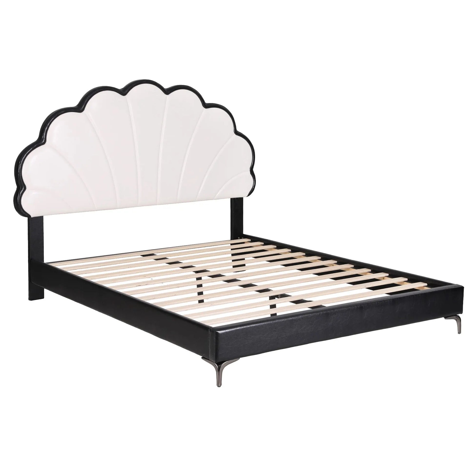 Artiss Double Bed Frame with Adjustable Shell Headboard and PVC Upholstery