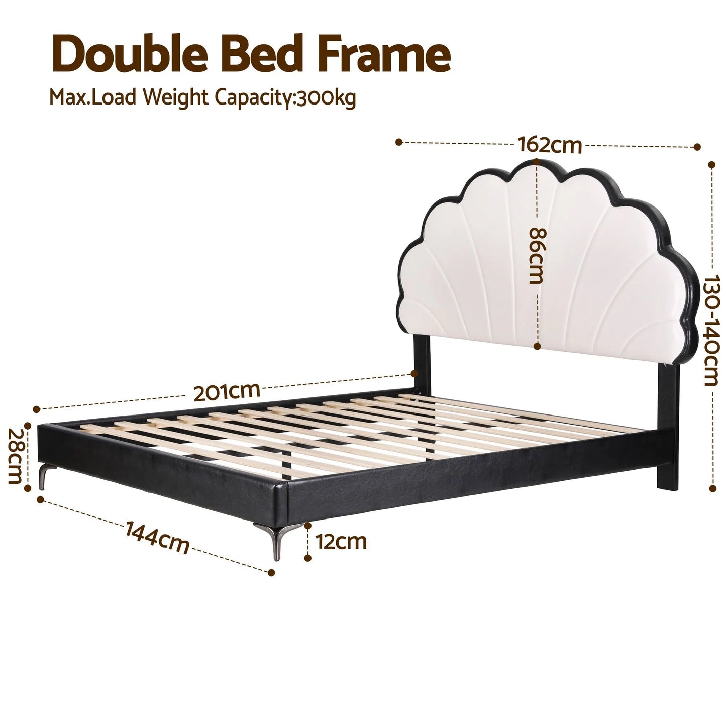 Artiss Double Bed Frame with Adjustable Shell Headboard and PVC Upholstery - Image 2