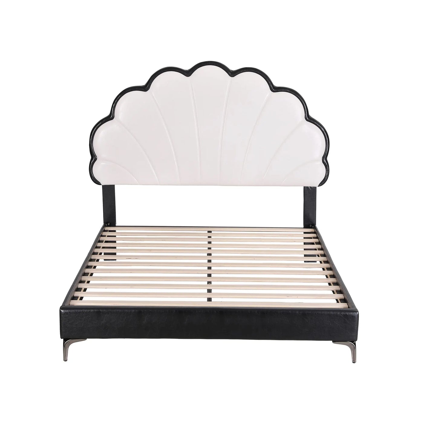 Artiss Double Bed Frame with Adjustable Shell Headboard and PVC Upholstery - Image 3