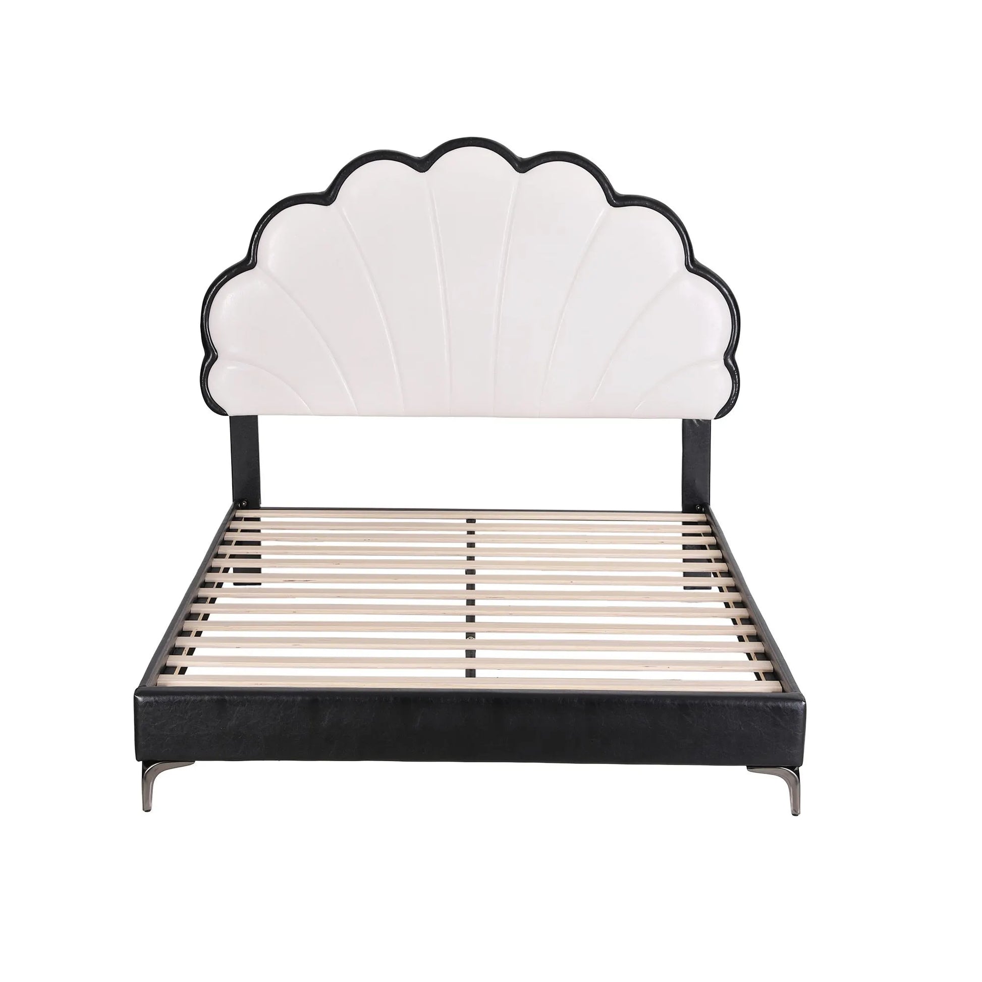 Artiss Double Bed Frame with Adjustable Shell Headboard and PVC Upholstery - Image 3