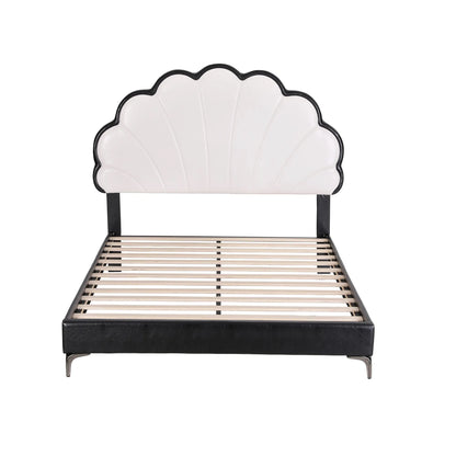 Artiss Double Bed Frame with Adjustable Shell Headboard and PVC Upholstery - Image 3
