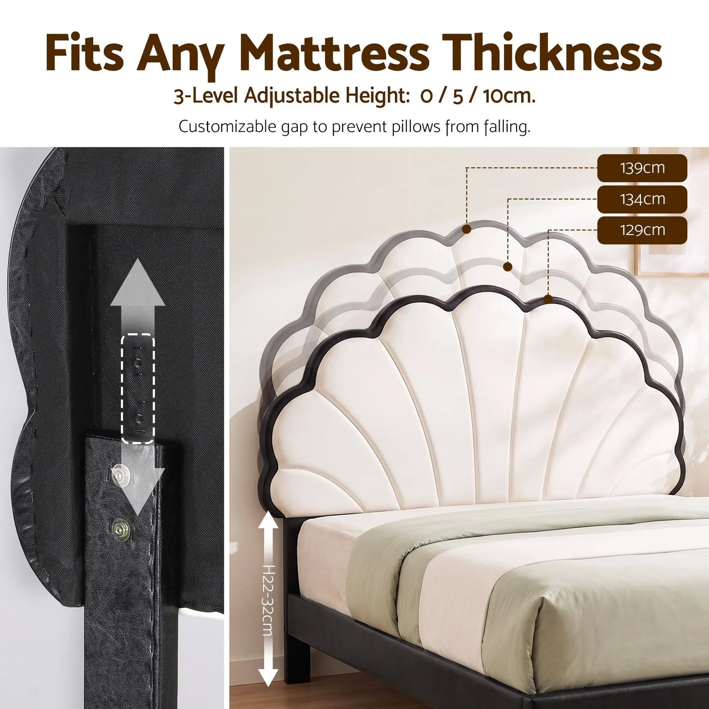 Artiss Double Bed Frame with Adjustable Shell Headboard and PVC Upholstery - Image 4