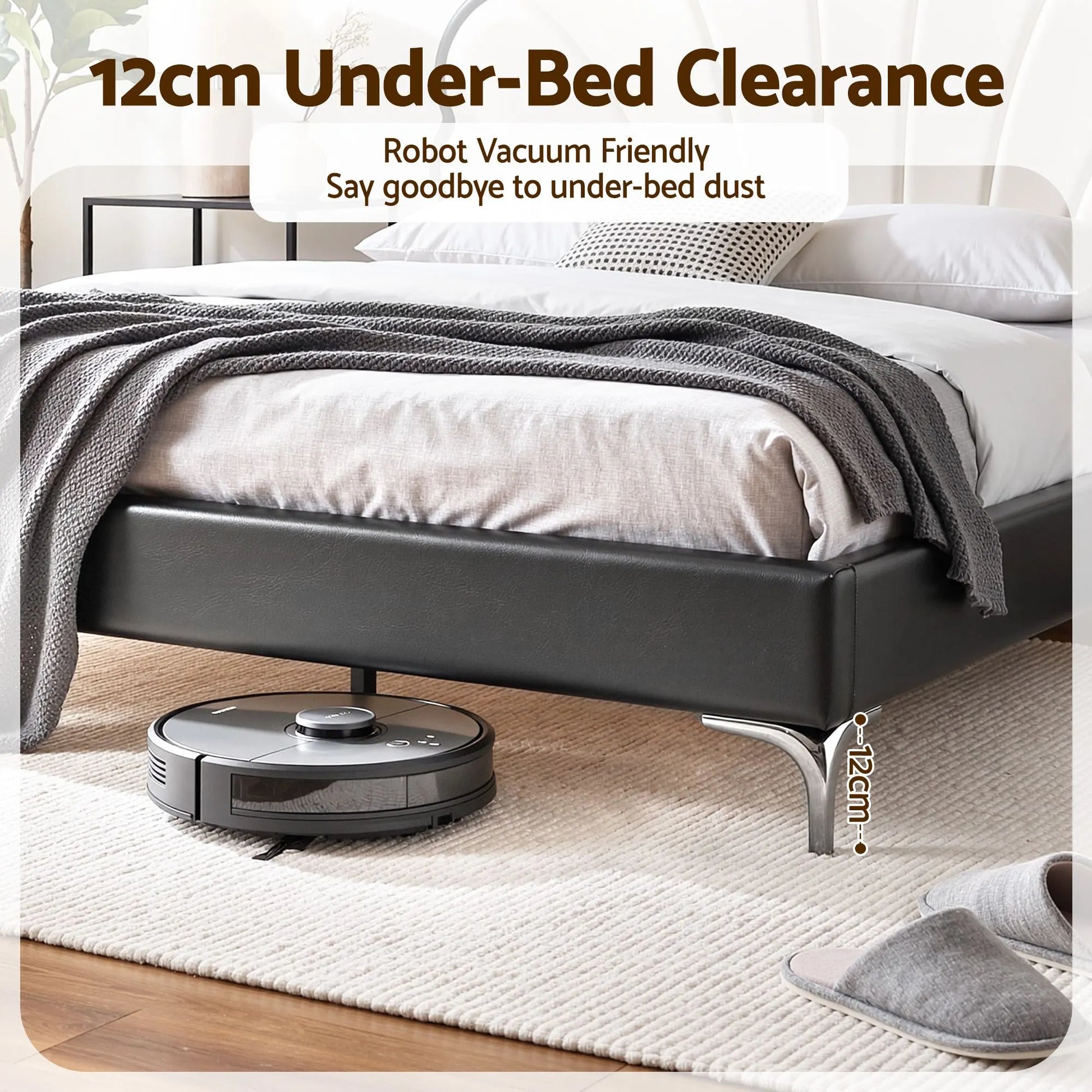 Artiss Double Bed Frame with Adjustable Shell Headboard and PVC Upholstery - Image 5