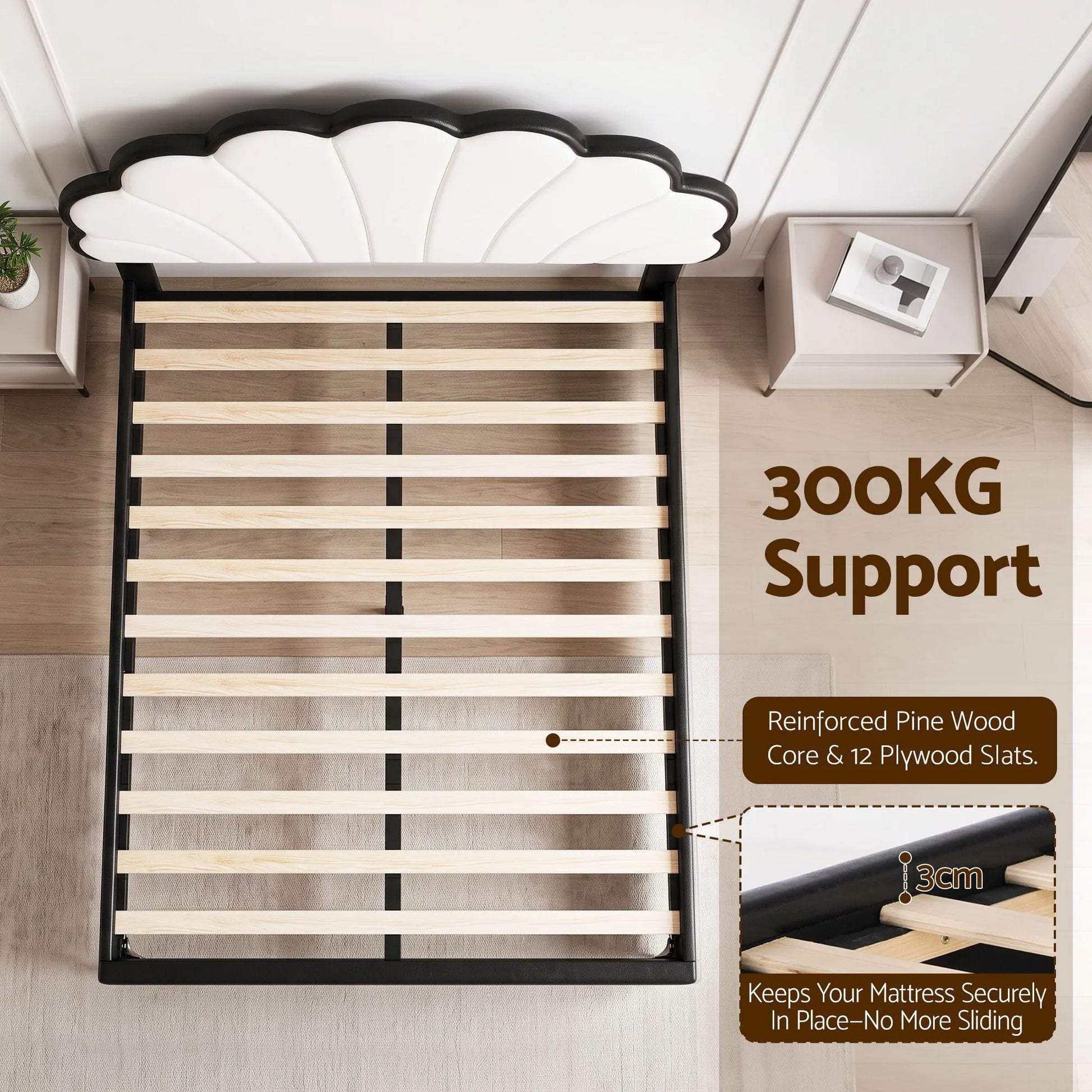 Artiss Double Bed Frame with Adjustable Shell Headboard and PVC Upholstery - Image 6