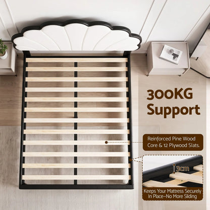 Artiss Double Bed Frame with Adjustable Shell Headboard and PVC Upholstery - Image 6