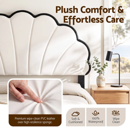 Artiss Double Bed Frame with Adjustable Shell Headboard and PVC Upholstery - Image 7