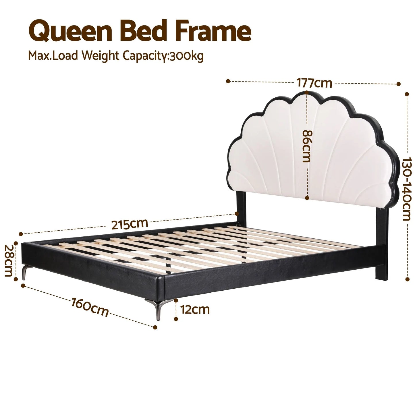Artiss Queen Bed Frame with Adjustable Shell Headboard and PVC Upholstery - Image 2