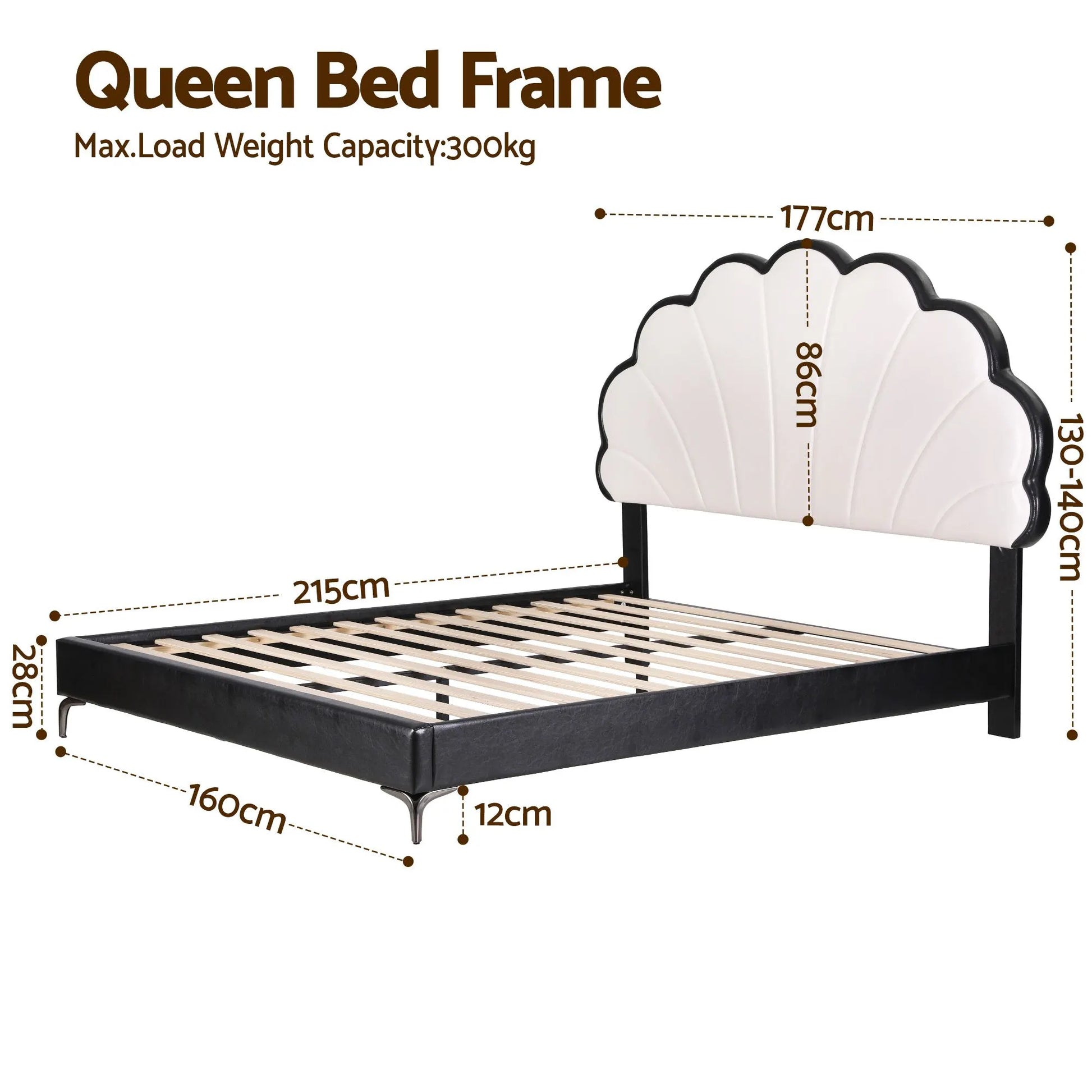 Artiss Queen Bed Frame with Adjustable Shell Headboard and PVC Upholstery - Image 2