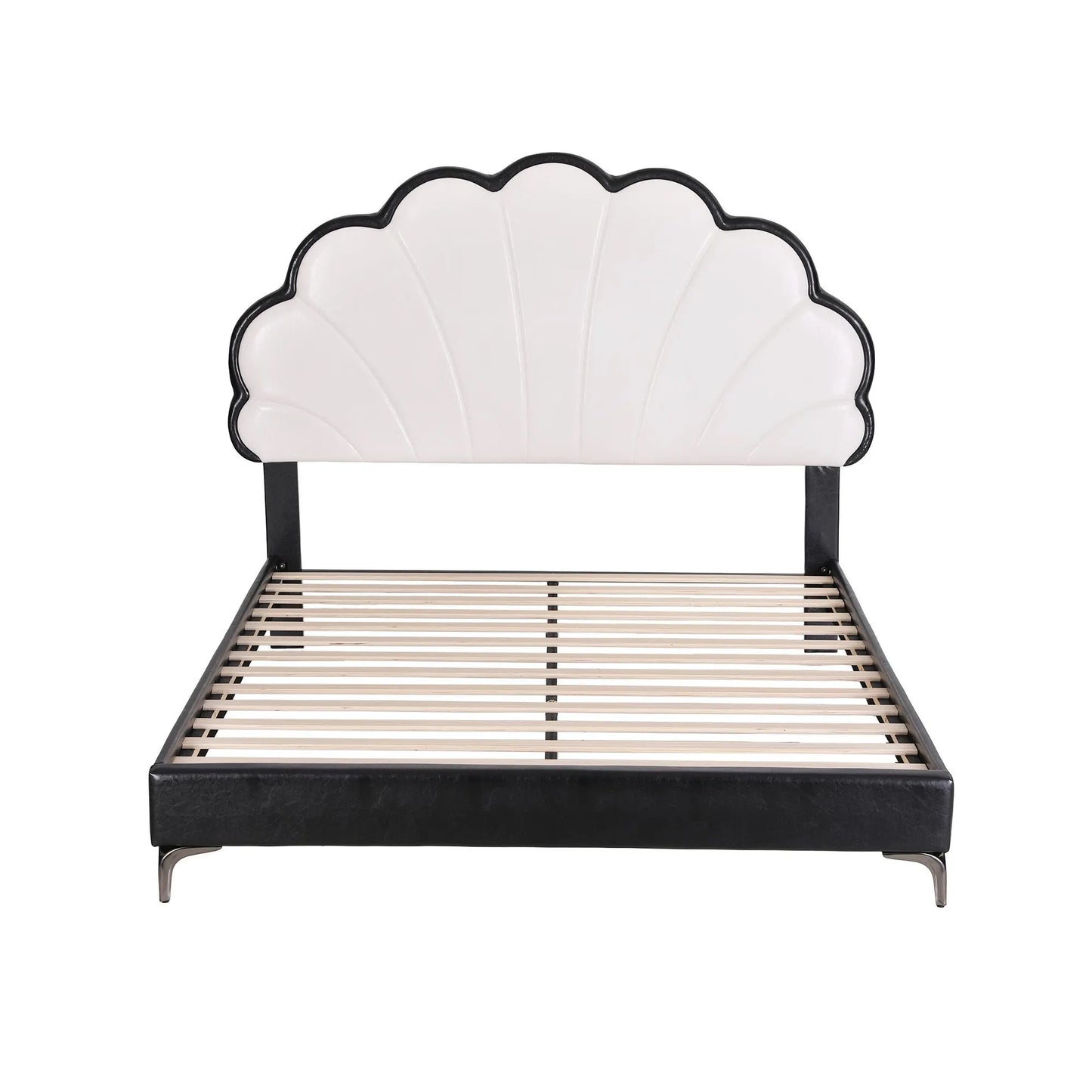 Artiss Queen Bed Frame with Adjustable Shell Headboard and PVC Upholstery - Image 3