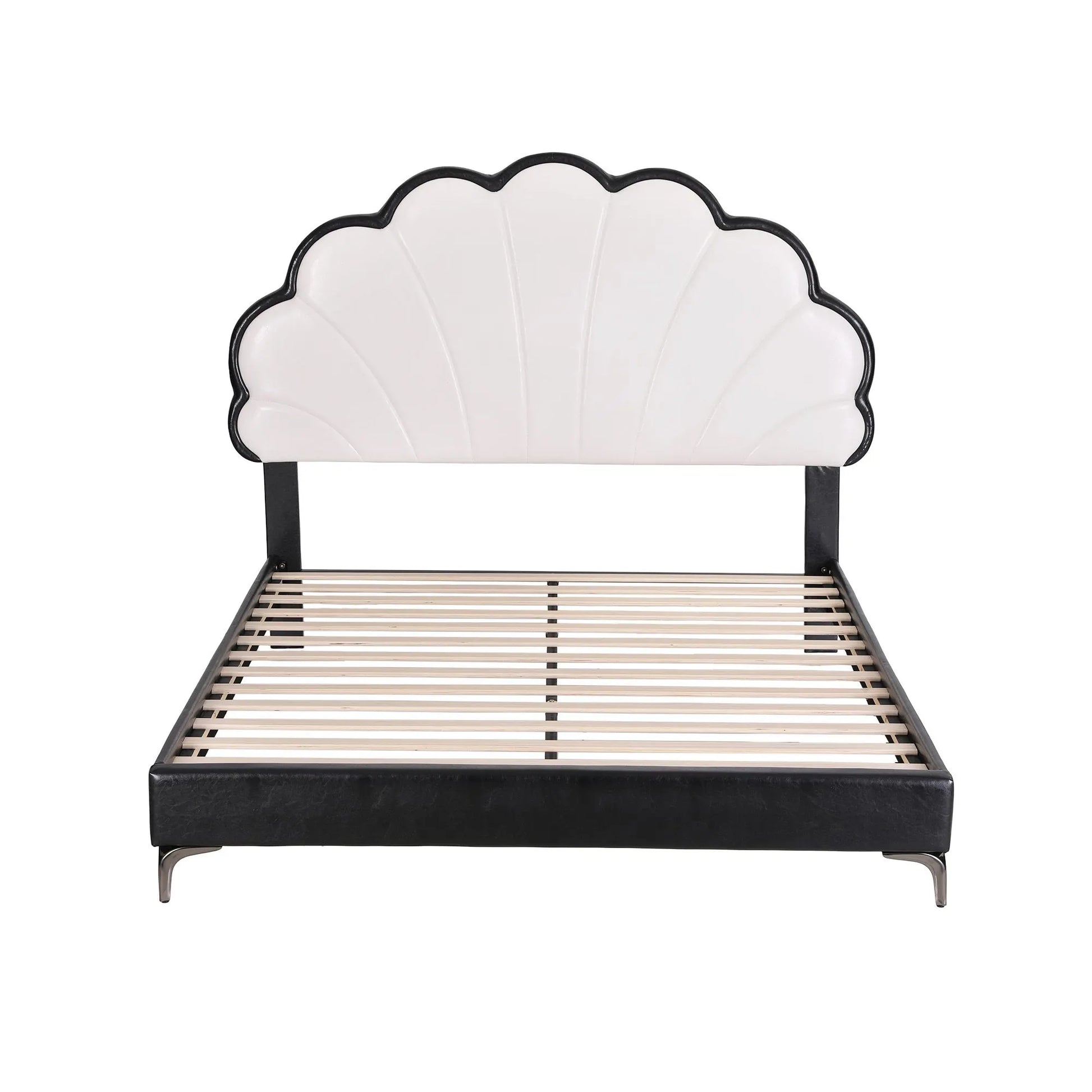 Artiss Queen Bed Frame with Adjustable Shell Headboard and PVC Upholstery - Image 3