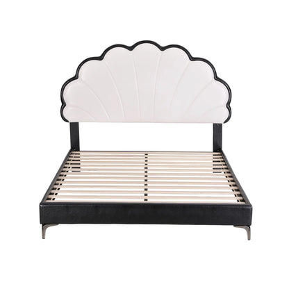 Artiss Queen Bed Frame with Adjustable Shell Headboard and PVC Upholstery - Image 3