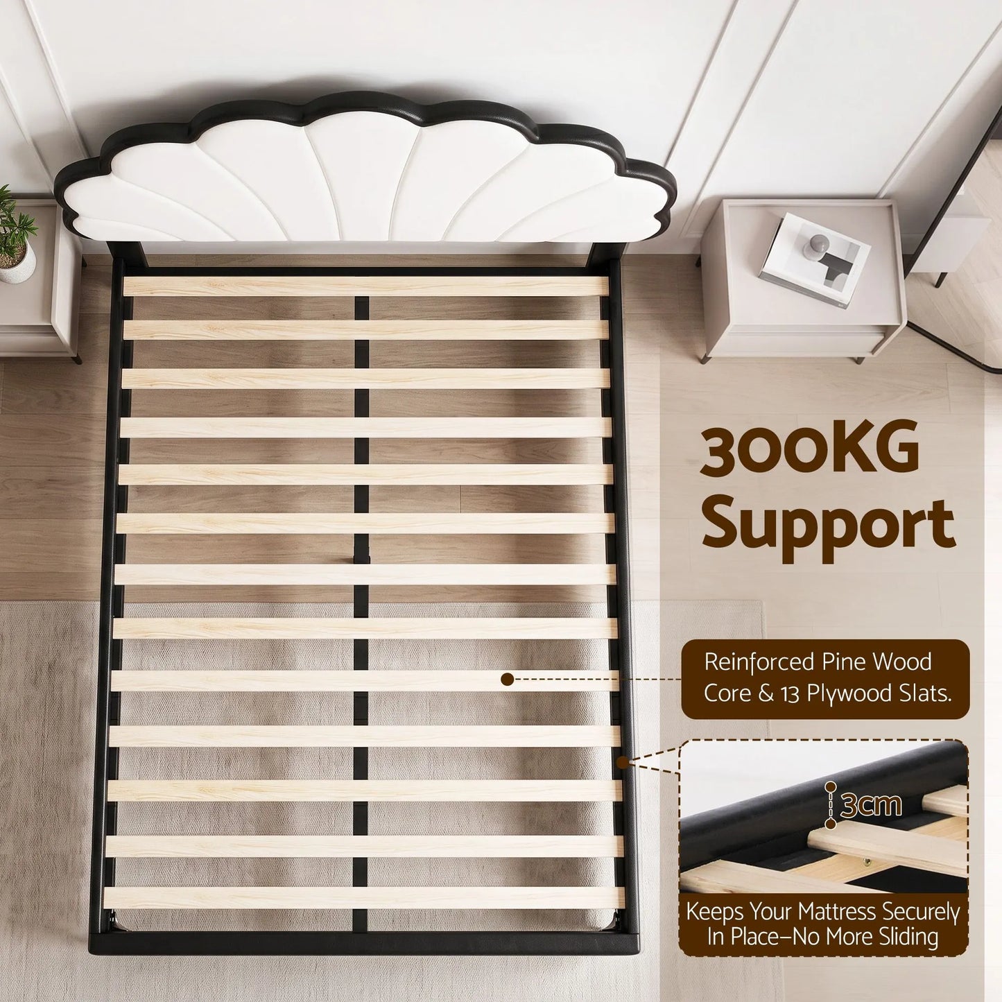 Artiss Queen Bed Frame with Adjustable Shell Headboard and PVC Upholstery - Image 6