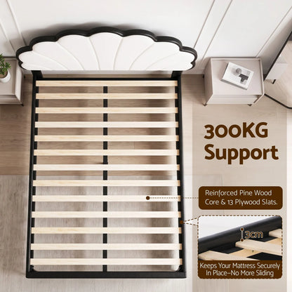 Artiss Queen Bed Frame with Adjustable Shell Headboard and PVC Upholstery - Image 6