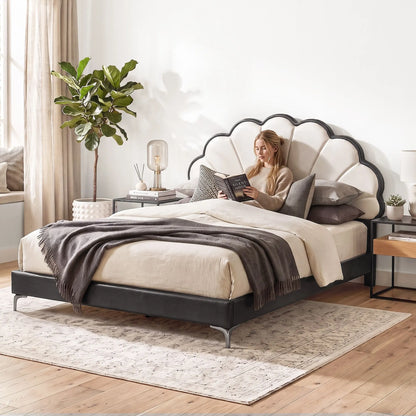 Artiss Queen Bed Frame with Adjustable Shell Headboard and PVC Upholstery - Image 8