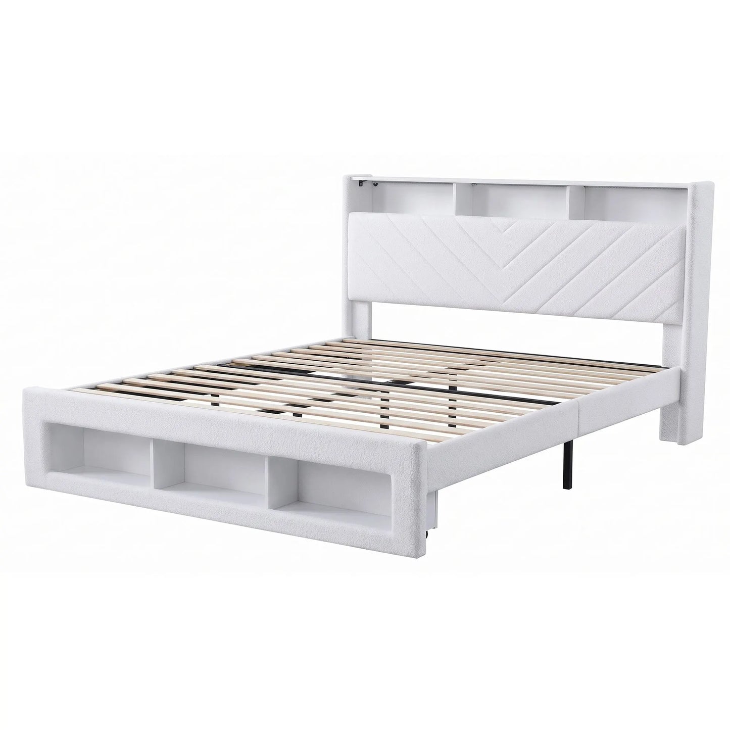 Artiss King Bed Frame with Storage, Charging Station & LED, White - Image 2