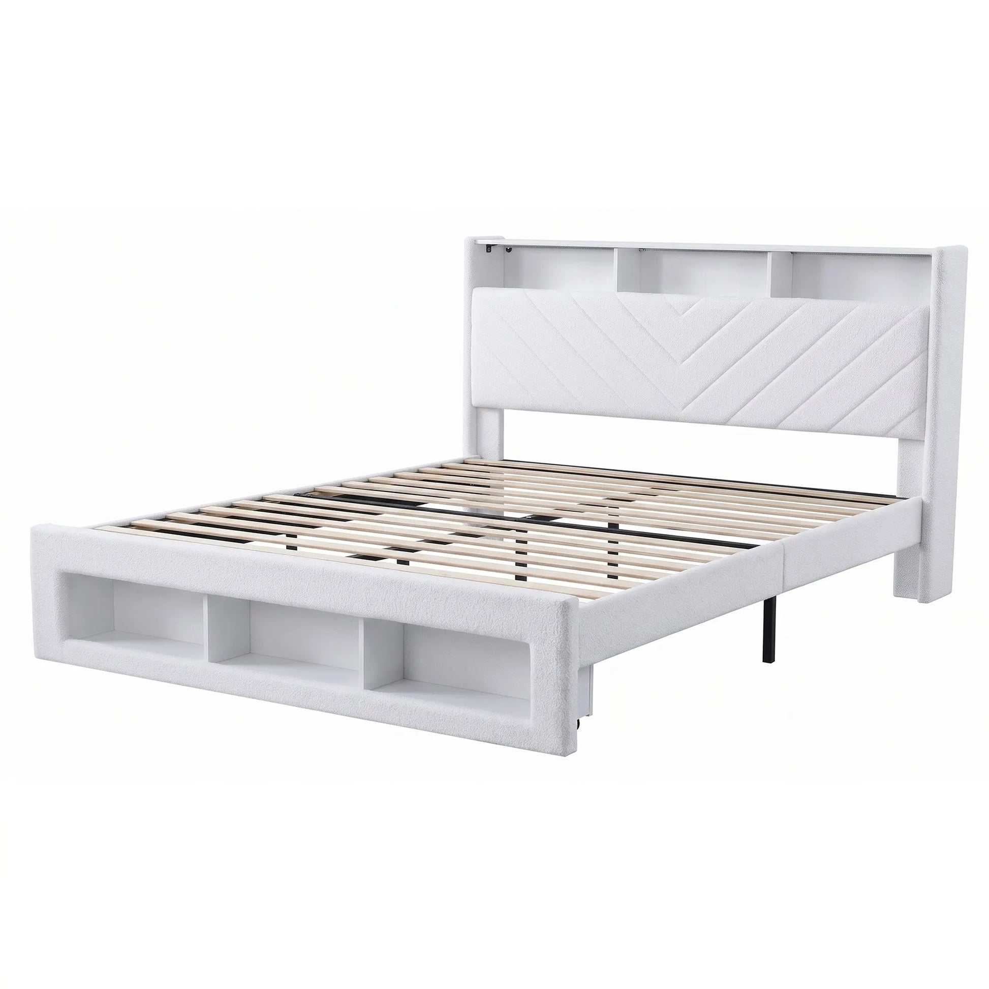Artiss King Bed Frame with Storage, Charging Station & LED, White - Image 2