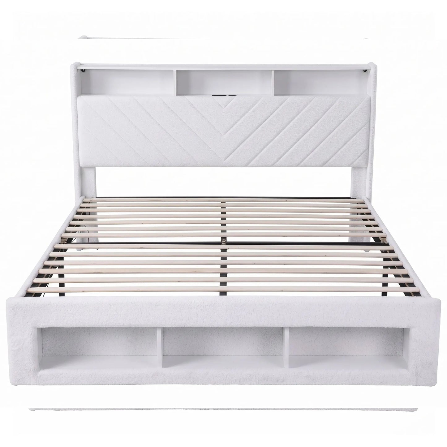 Artiss King Bed Frame with Storage, Charging Station & LED, White - Image 4
