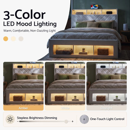 Artiss King Bed Frame with Storage, Charging Station & LED, White - Image 7