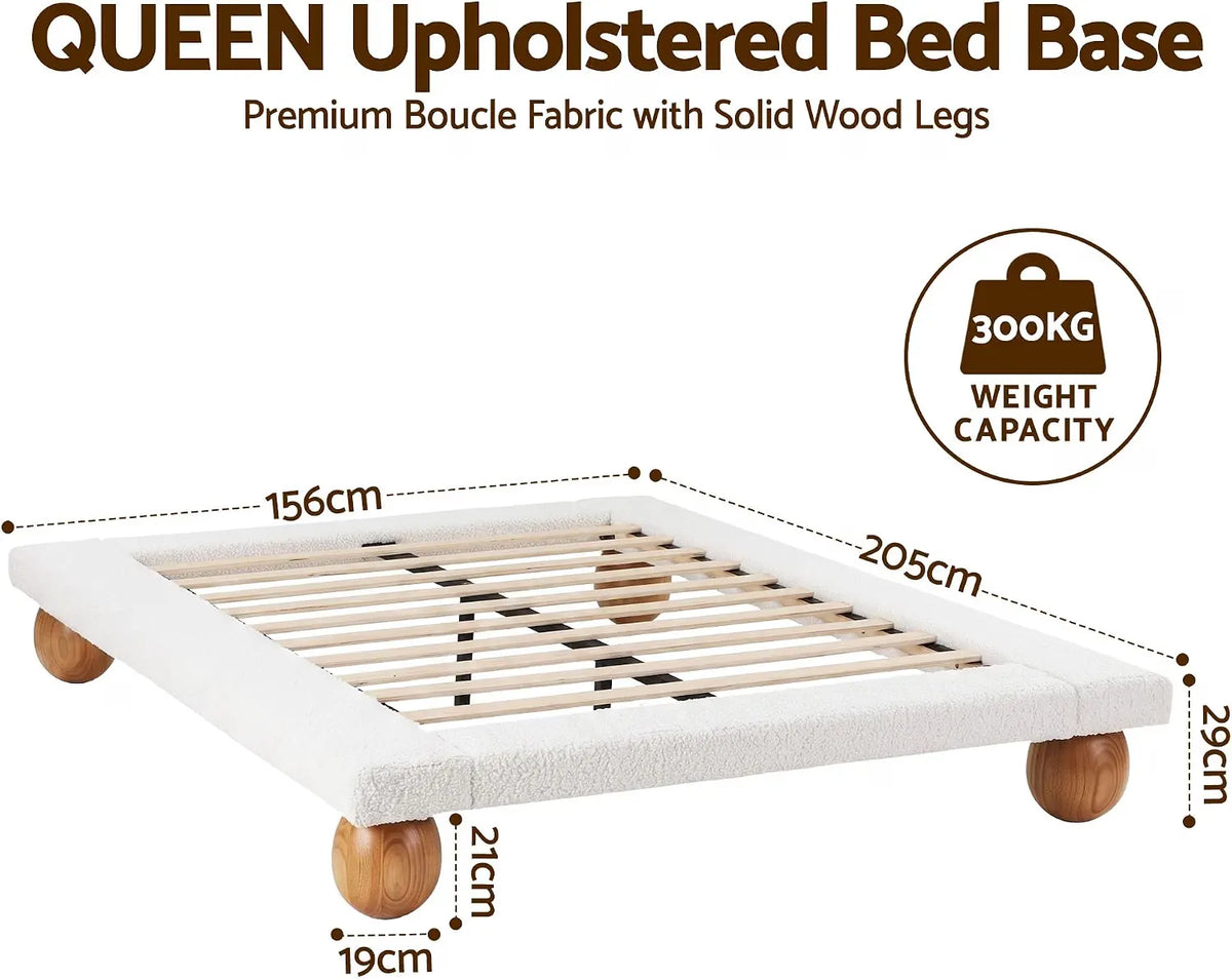 Artiss Queen Bed Frame and 2 Bedside Table Set, Boucle Upholstery Platform Bed - Image 2