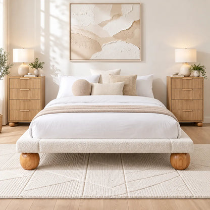 Artiss Queen Bed Frame and 2 Chest of Drawers Set, Boucle Upholstery Platform Bed