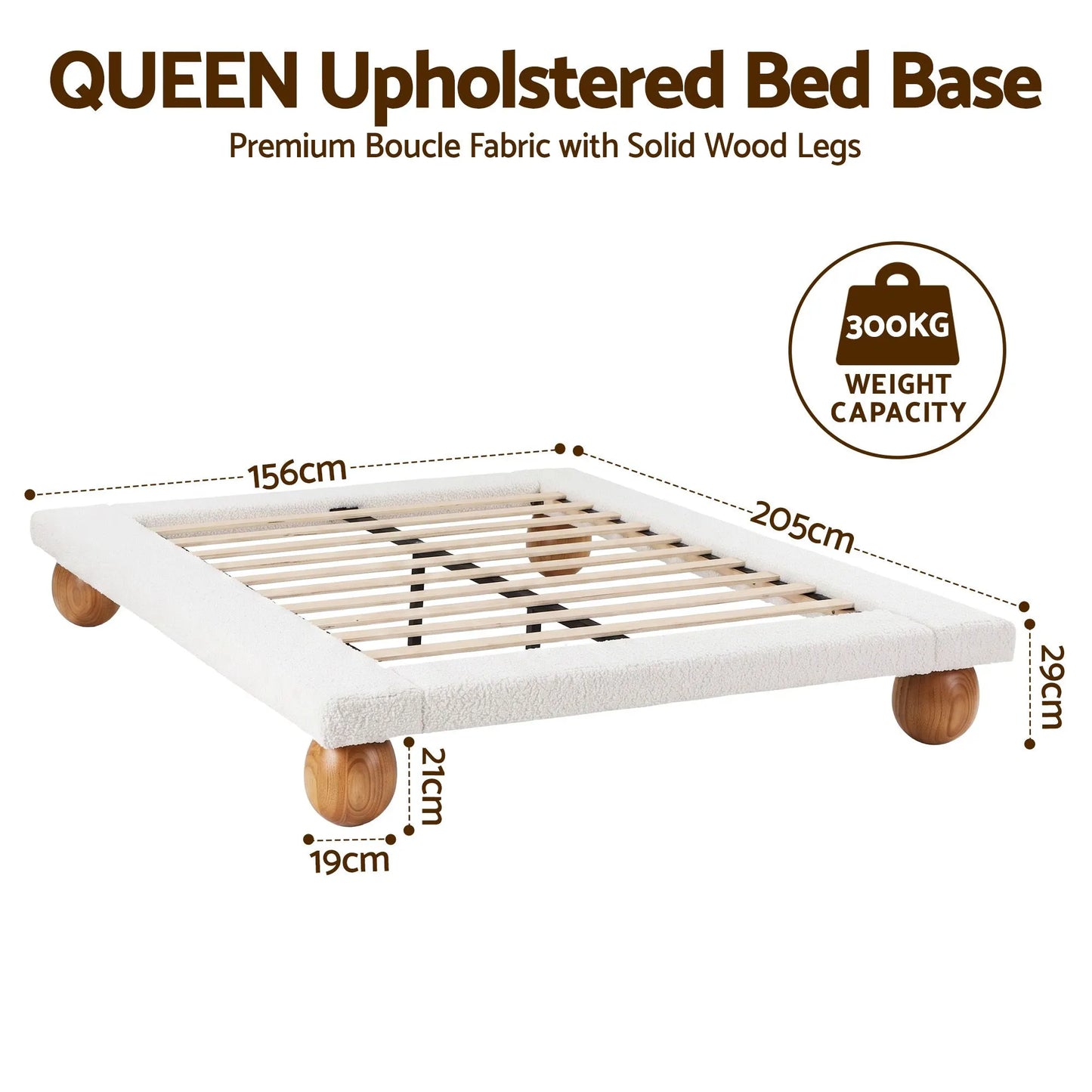 Artiss Queen Bed Frame with Boucle Upholstery and Solid Rubber Wood Legs - Image 2